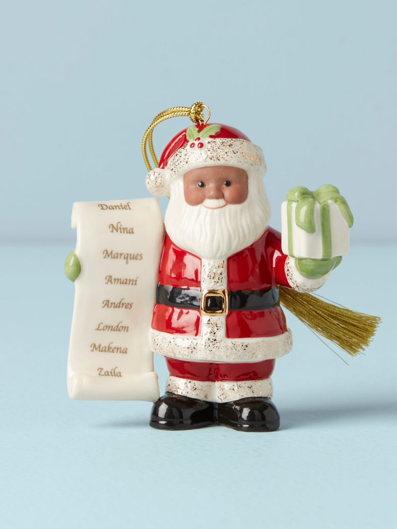 Personalized African American Santa with List Ornament